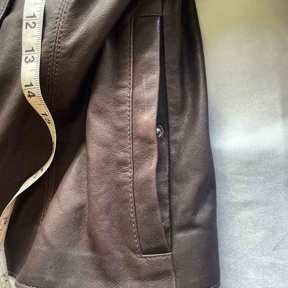 Henry Grethel Brown Leather Jacket Moto Tailored Buckle Accents Snap Front - Picture 10 of 15